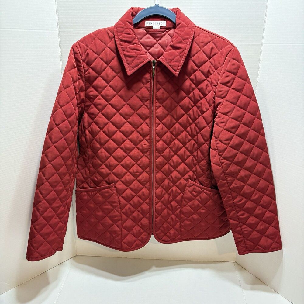 Pendleton Womens Quilted Jacket Size M Red Full Zip Barn Market Lightweight Coat